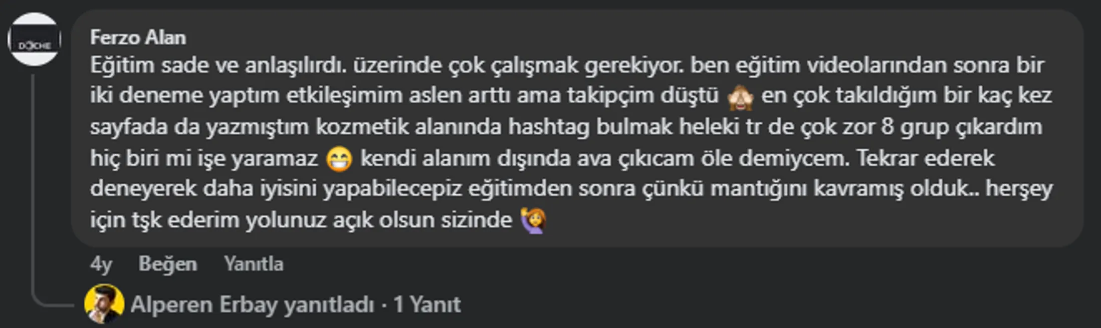Eğitim teşekkür mesajı