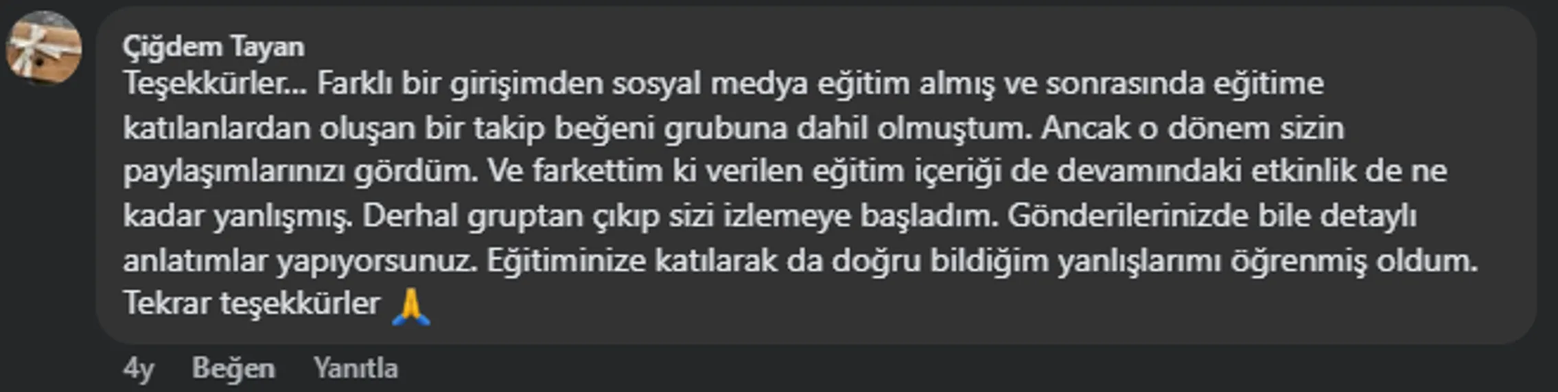 Eğitim teşekkür mesajı