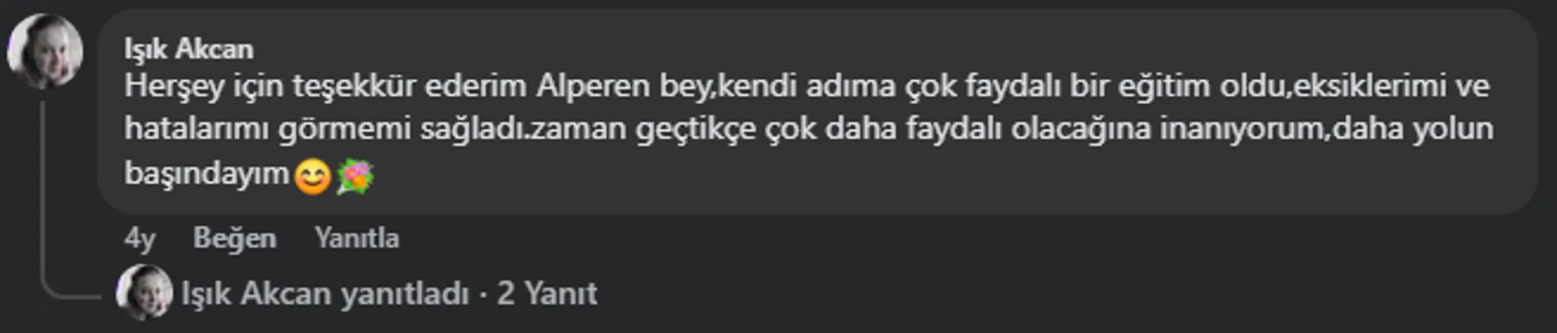 Eğitim teşekkür mesajı