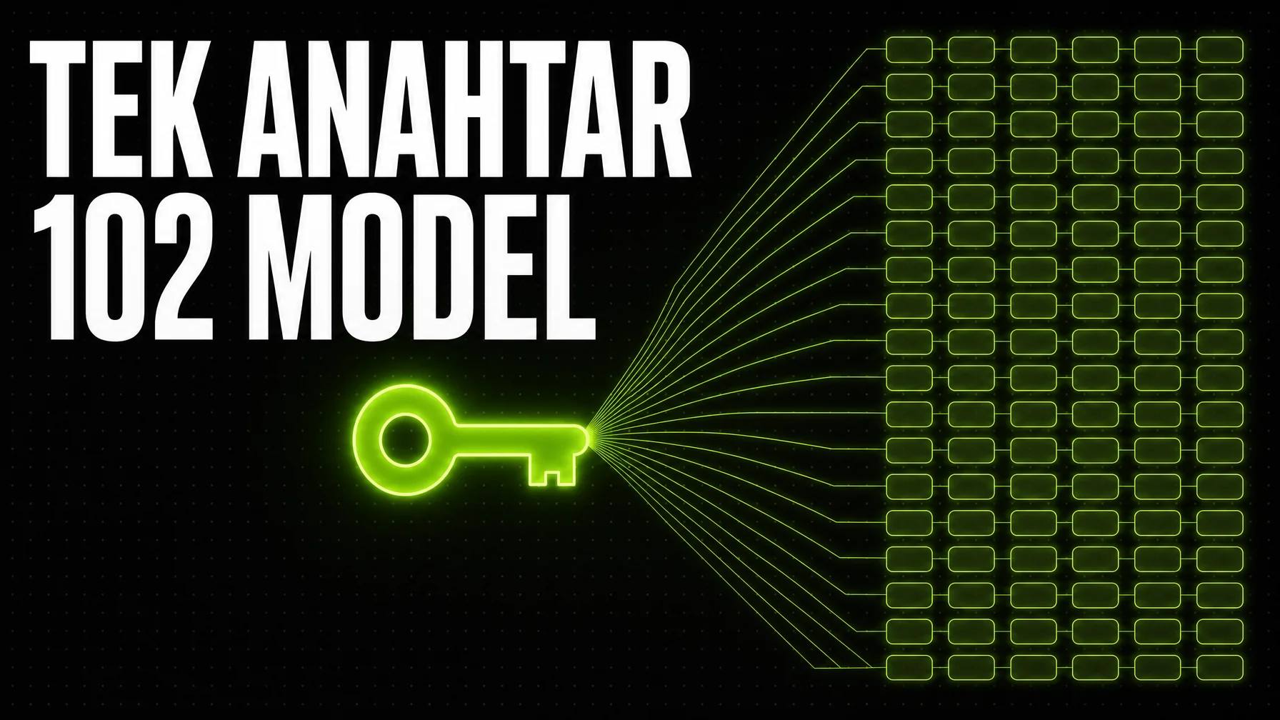 Tek bir anahtardan 102 yapay zeka modeline giden bağlantılar, "Tek Anahtar 102 Model" başlığı