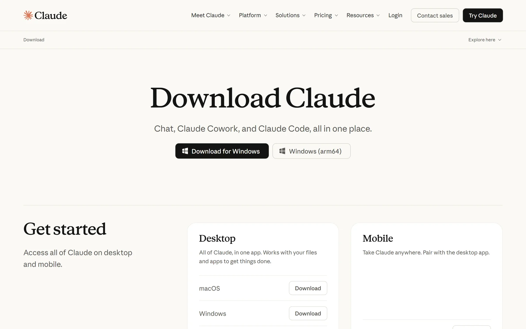 Claude indirme sayfası: claude.com/download