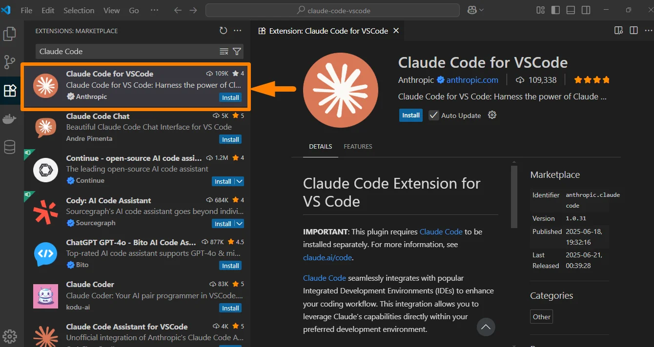 VS Code'da Claude Code for VSCode eklentisini kur