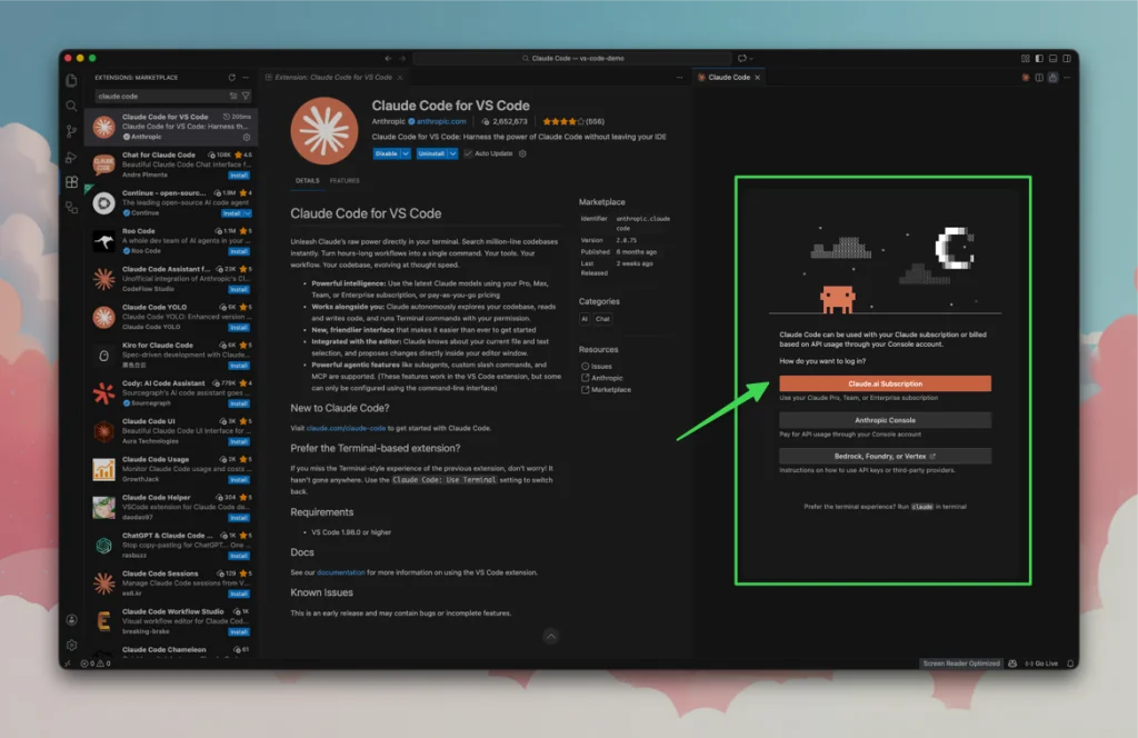 Claude Code giriş ekranı: Claude.ai Subscription ile bağlan