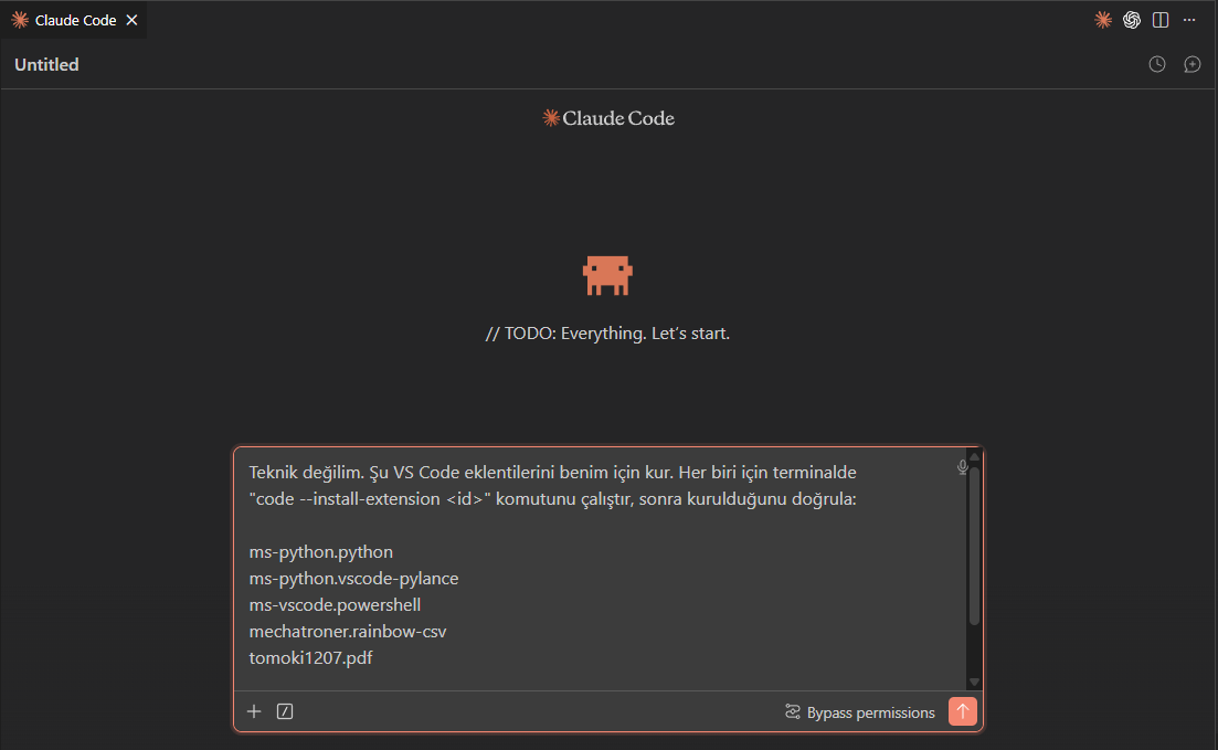 VS Code içinde Claude Code sohbetini başlat