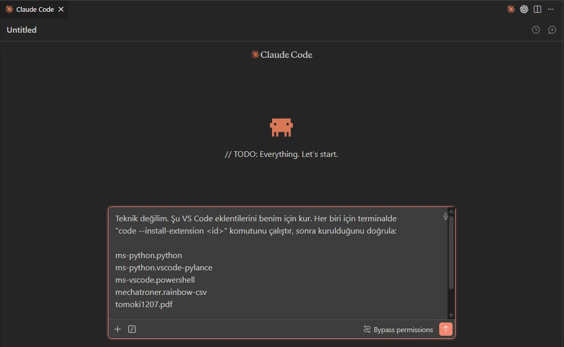 VS Code içinde Claude Code sohbetini başlat